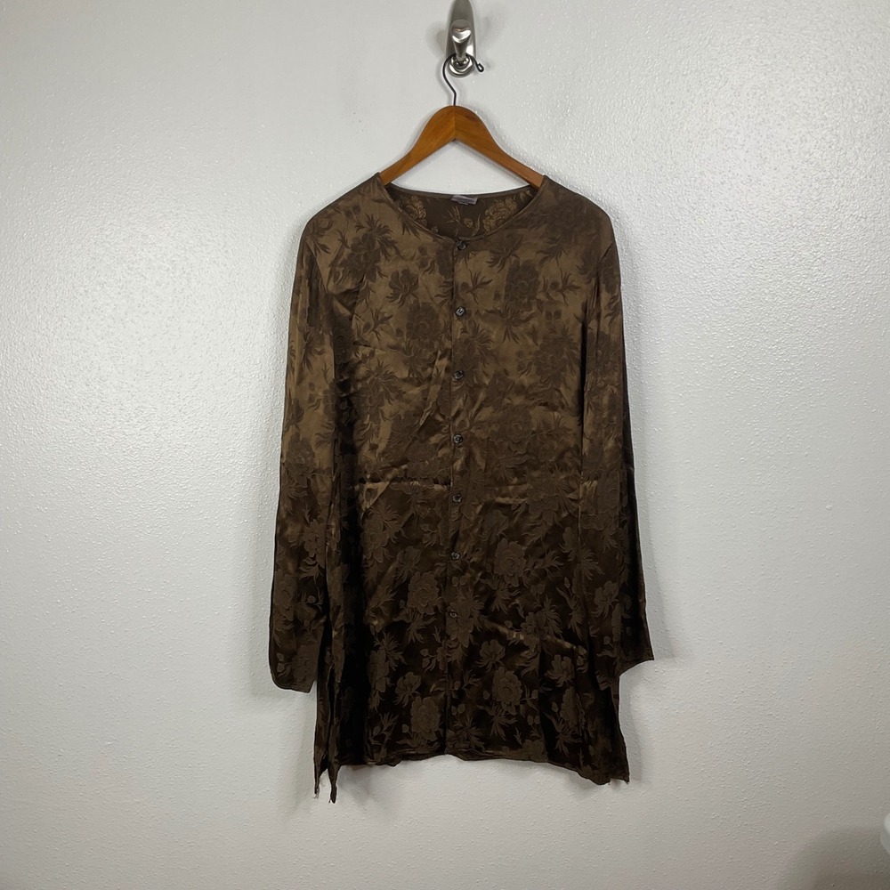 Vintage CP Shades Brown‎ Embossed Floral Button Down Top Size Medium